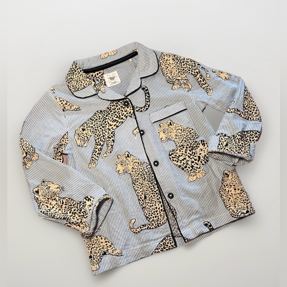 Chelsea Peers Blue Kids 3-4 Seersucker Cotton
Leopard Stripe Print Pajama Top